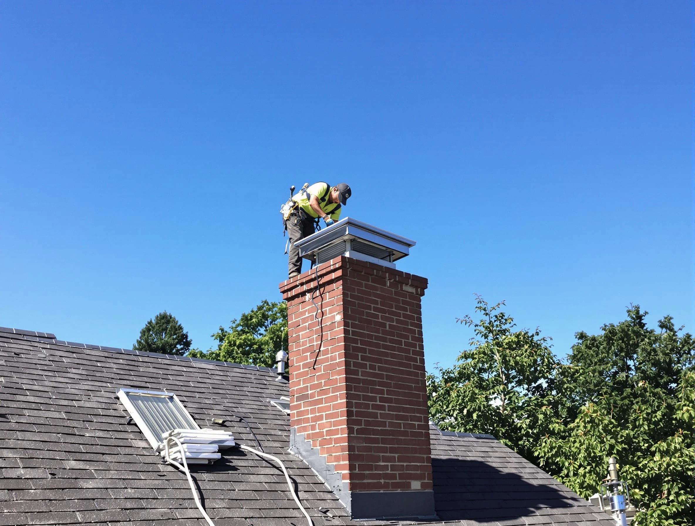 South Strabane Chimney Sweep technician measuring a chimney cap in South Strabane, PA