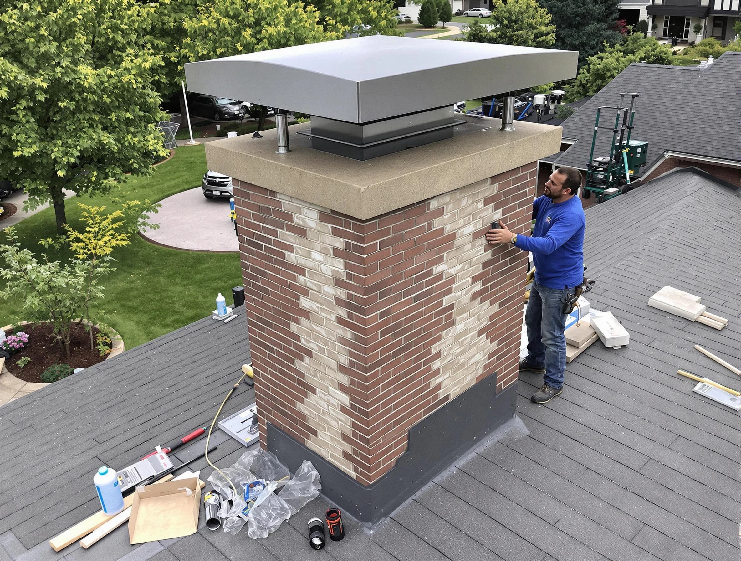 South Strabane Chimney Sweep team working on a custom chimney remodel in South Strabane, PA